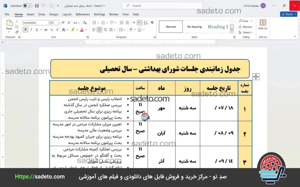جدول زمانبدی شورای بهداشت